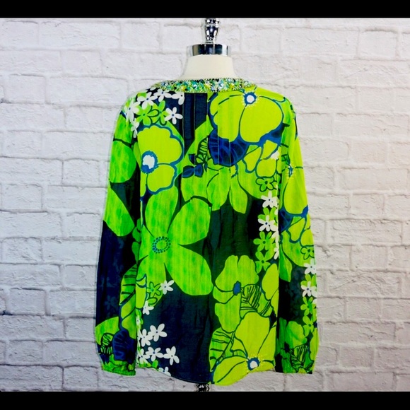 LAFAYETTE 148 New York Multi Green Floral Top - Picture 6 of 14
